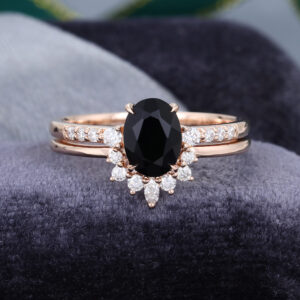 Rose Gold Oval cut Black onyx engagement ring