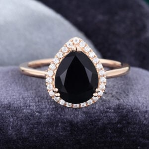 Rose gold Black Onyx engagement ring vintage