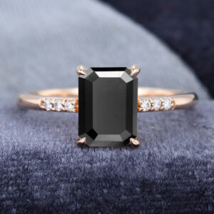 CoolringJewelry Emerald Cut Black Onyx Petite Rose Gold Engagement Ring