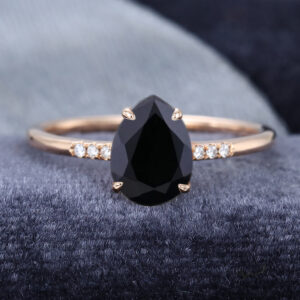 CoolringJewelry Pear Shaped Black Onyx Petite Rose Gold Engagement Ring